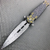 8.25" Damascus Etch Style Dirk Dagger Spring Open Assisted Pocket Knife Blade
