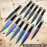 12PC 6.75" Black Rainbow Tactical Ninja Throwing Blade Knife Kunai Knives