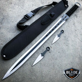 27" Ninja Sword Tactical Fixed BLADE Machete w/ 2 Throwing Knife  + Sheath Set