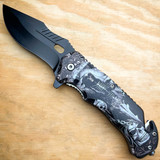 Military TACTICAL Assisted Open Pocket Folding Skull Rescue Knife Blade