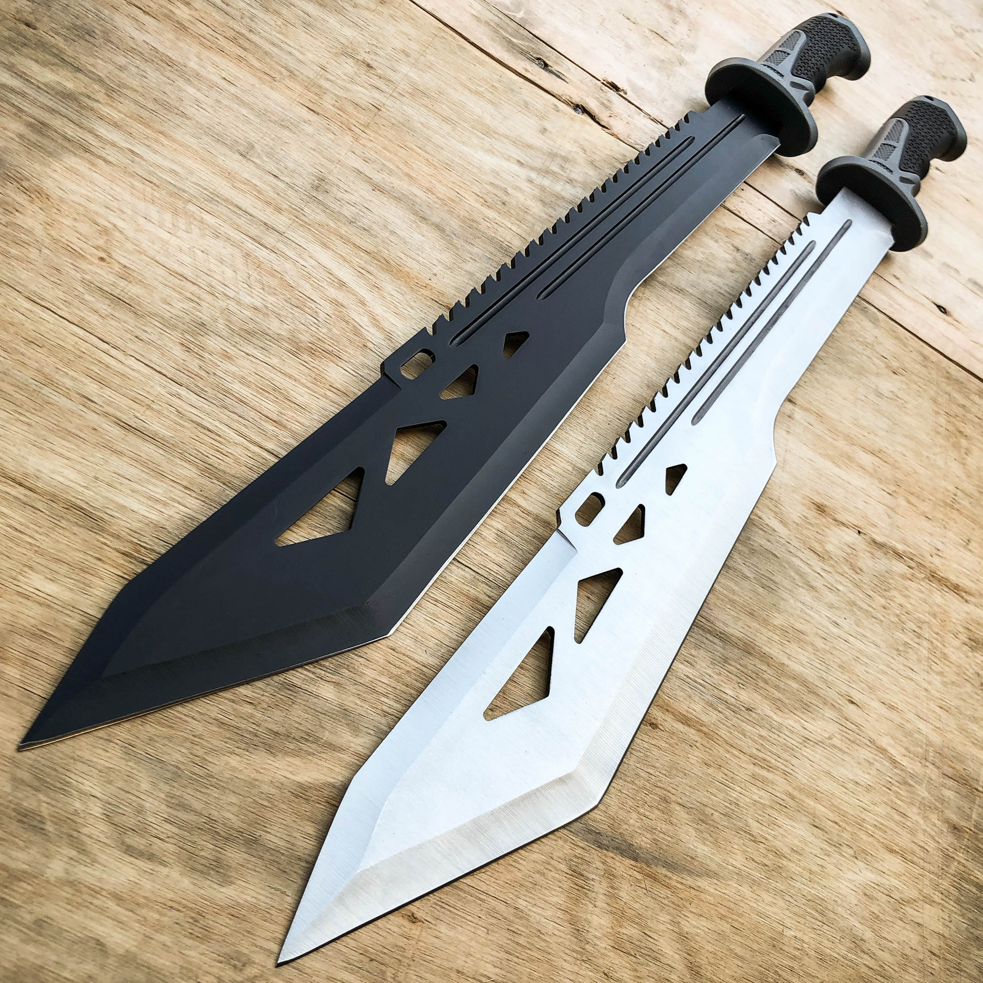 27 Ninja Machete Sword Tactical Fixed Blade W 2 Throwing Knife Sheath Set Megaknife 3064