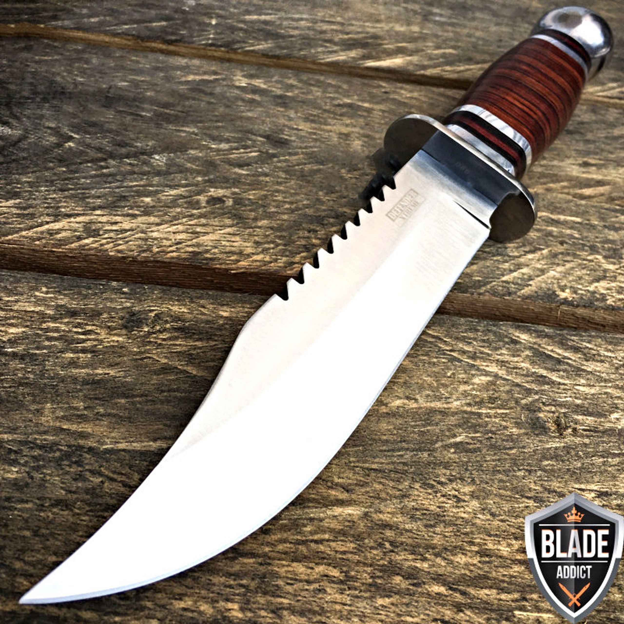 10.5" Stainless Steel Survival Skinning Hunting Knife Wood Bowie