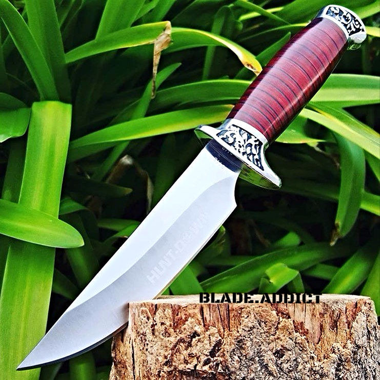 10" STAINLESS STEEL WOOD HANDLE HUNTING KNIFE Survival Skinning Bowie