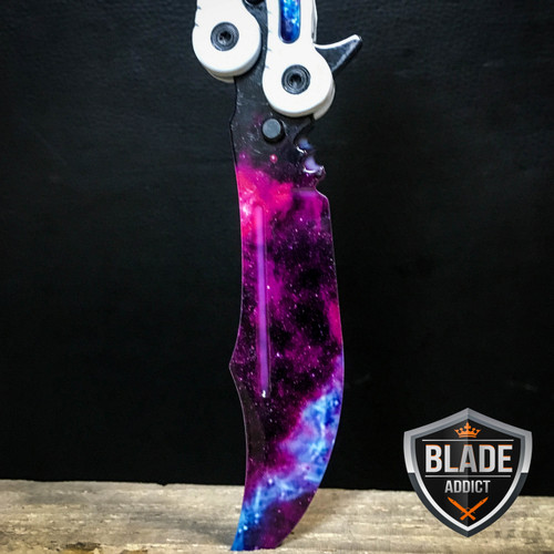 CSGO BUTTERFLY GALAXY WHITE BALISONG TRAINER KNIFE MEGAKNIFE