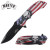 8.25 American USA FLAG Spring Assisted Folding Open POCKET KNIFE Skull