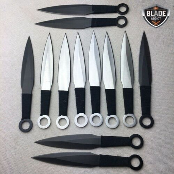 12 Pc 6" Ninja Tactical Combat Kunai Throwing Knife Set w/ Sheath Hunting