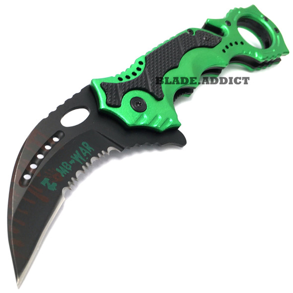 8" ZOMBIE KARAMBIT Tactical Claw Spring Assisted Pocket Knife Rescue Combat EDC