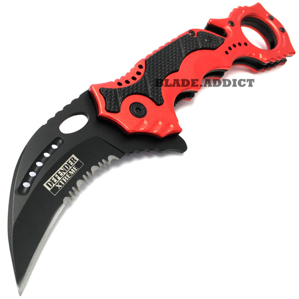 8" RED KARAMBIT Tactical Claw Spring Assisted Pocket Knife Rescue Combat EDC