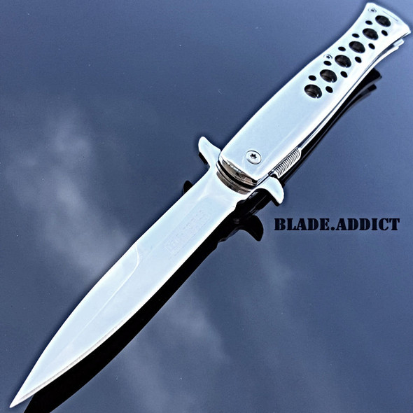 9" TAC FORCE Chrome Italian Stiletto Tactical Spring Assisted Open Pocket Knife