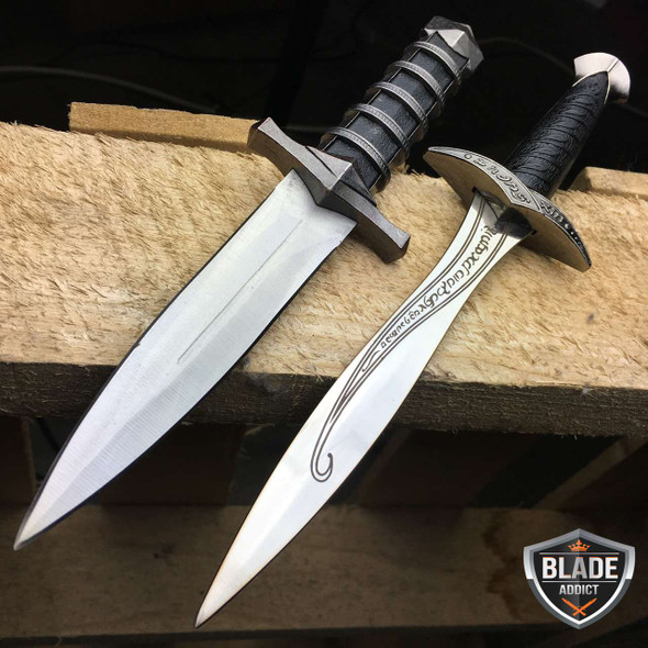 2 PC 11" Dark Assassin Stainless Steel Medieval Short Sword Dagger w/ Sheath SET