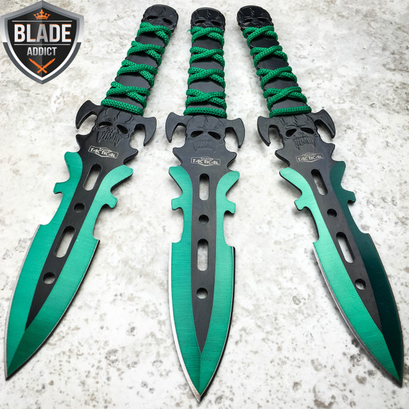 3PC 8 Blue Ninja Combat Kunai Throwing Knives Set Hunting + Case -  MEGAKNIFE