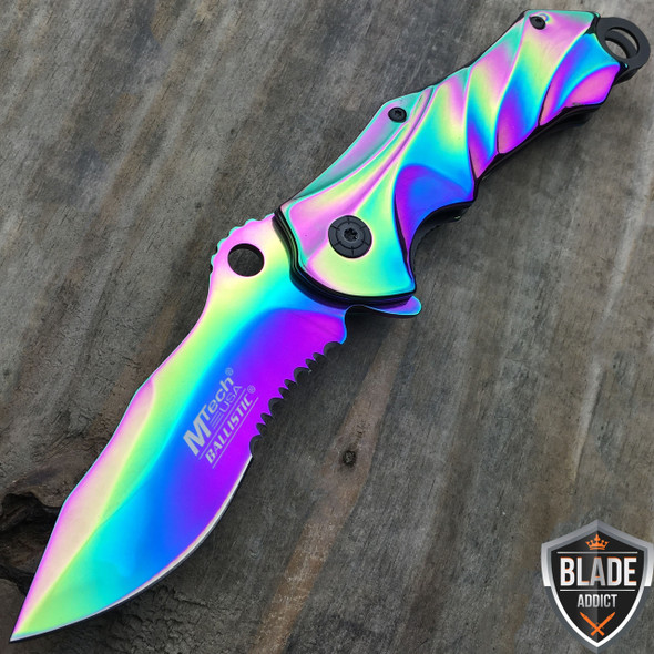 8.5" MTECH Rainbow Titanium Phantom Spring Assisted Pocket Knife