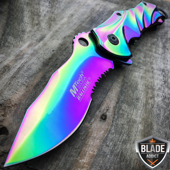 8.5" MTECH Rainbow Titanium Phantom Spring Assisted Pocket Knife