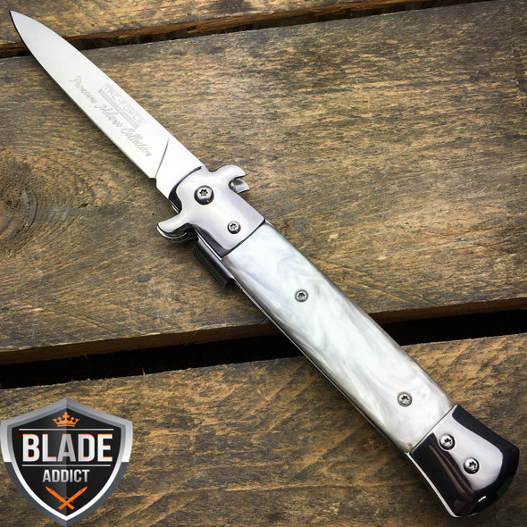 9" TAC FORCE Italian Stiletto Tactical Smooth Assisted Open Pocket Knife Combat White New