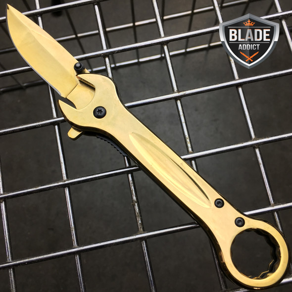 7.5" MULTI-TOOL WRENCH TACTICAL SPRING ASSISTED OPEN FOLDING POCKET KNIFE GOLD