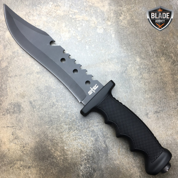 12" BLACK TACTICAL SURVIVAL Rambo Hunting FIXED BLADE KNIFE Bowie w/ SHEATH