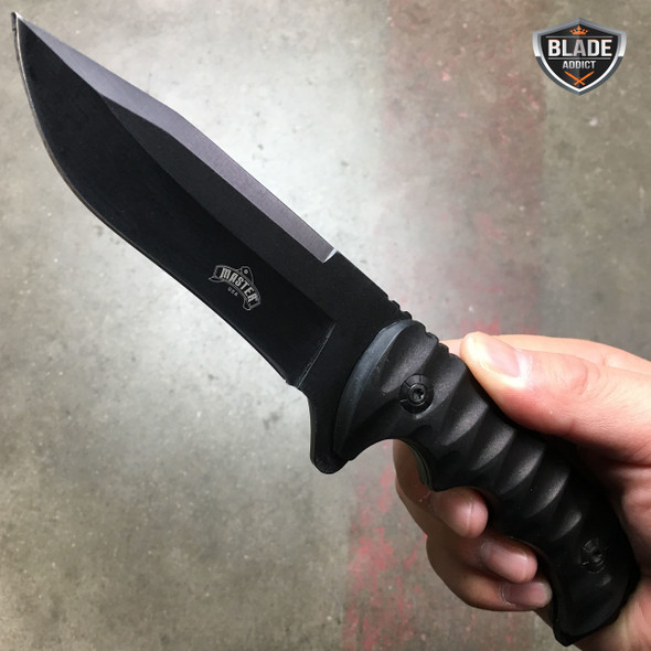 9" Black TACTICAL GRIP HUNTING SURVIVAL RAMBO FULL TANG FIXED BLADE KNIFE