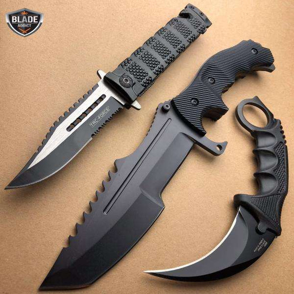 3PC COMBO CSGO Tactical Fixed Blade Knife Set - Karambit, Huntsman, Combat  Knife - MEGAKNIFE