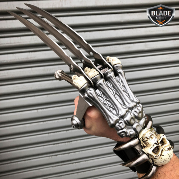 17" Fantasy Wolverine Claw & Skull Skeleton Knife Dagger w/ Handle Fixed Blade
