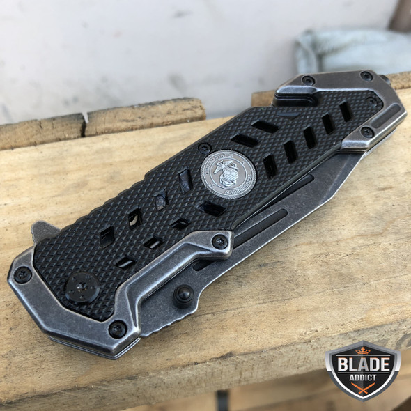9" Mtech USMC Marines Tanto Military Spring Assisted Open Rescue Pocket Knife Stonewash