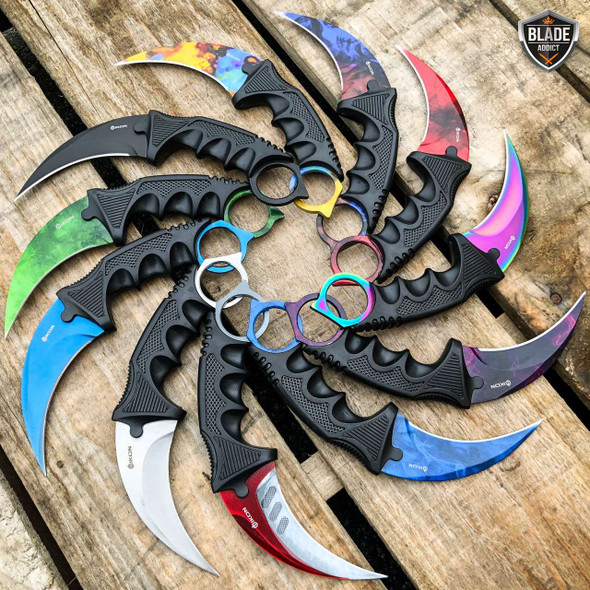 7.5" CSGO Tactical Karambit Combat Knife Fixed Blade Hawkbill Neck Doppler NEW