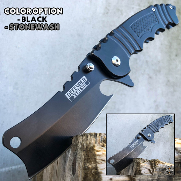 8" Tactical Cleaver Folding Pocket Razor Knife Combat Spring Assisted Blade NEW