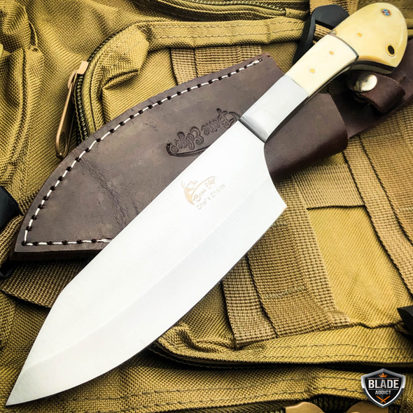 11" GENUINE BONE HANDLE FULL TANG Kitchen Hunting Knife Stainless Steel Blade