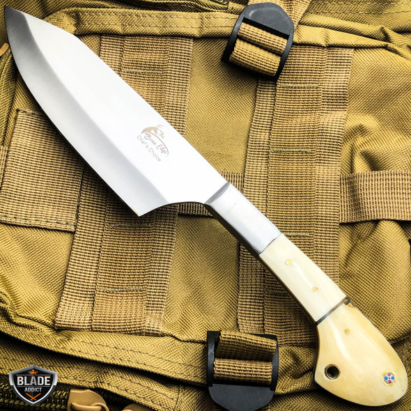 11" GENUINE BONE HANDLE FULL TANG Kitchen Hunting Knife Stainless Steel Blade