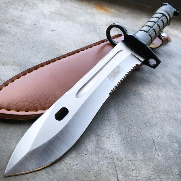 12.5 Survival Combat Trench Military Fixed Blade w/ Firestarter + Sharpener  - MEGAKNIFE