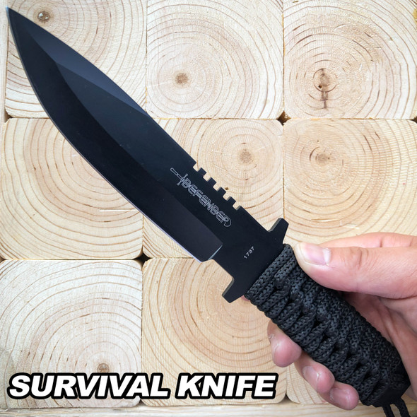 11" Full Tang Black Survival Hunting Fixed Blade Camping Knife w/ Sheath NEW