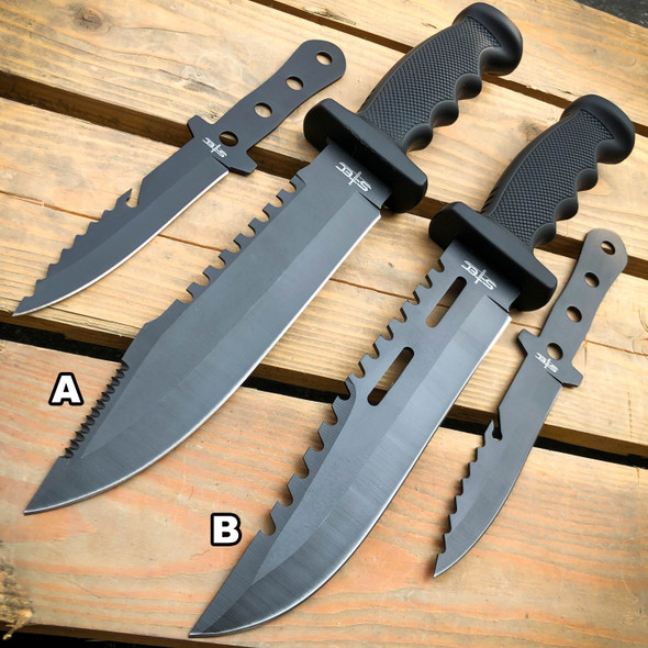 12.5 Survival Combat Trench Military Fixed Blade w/ Firestarter + Sharpener  - MEGAKNIFE