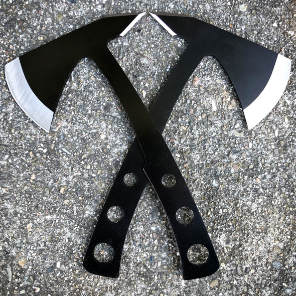 2 PC Black Tactical Axe TWIN Double Blade Head Tomahawk Hatchet Throwing Knife