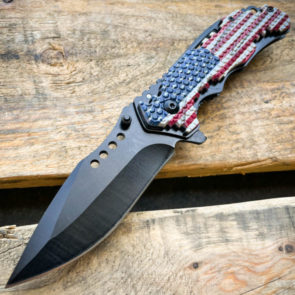 Military TACTICAL USA AMERICAN FLAG Assisted Pocket Folding OPEN Knife Blade