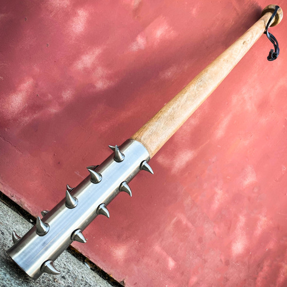 Medieval Silver Curved Spiked Barbarian Mace