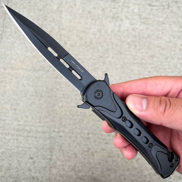 8" Black Tac Force Spring Assisted Open Rescue Folding Tactical Pocket Knife