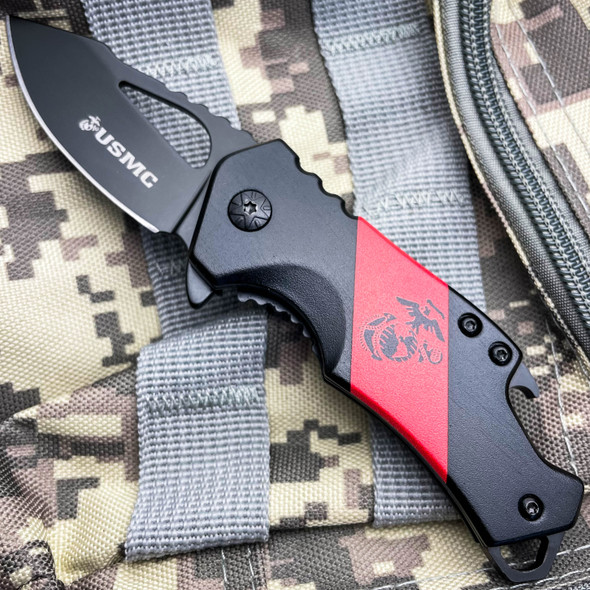 USMC Military Marines Tactical Spring Assisted Open Pocket Knife Bottle Opener USMC Military Marines Tactical Spring Assisted Open Pocket Knife Bottle Opener