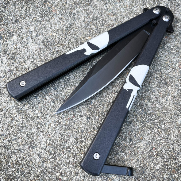 Black Skull Balisong Butterfly Knife