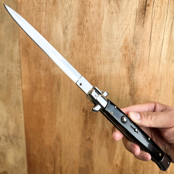 Black Ballistic Switch Blade Pocket Knife - MEGAKNIFE