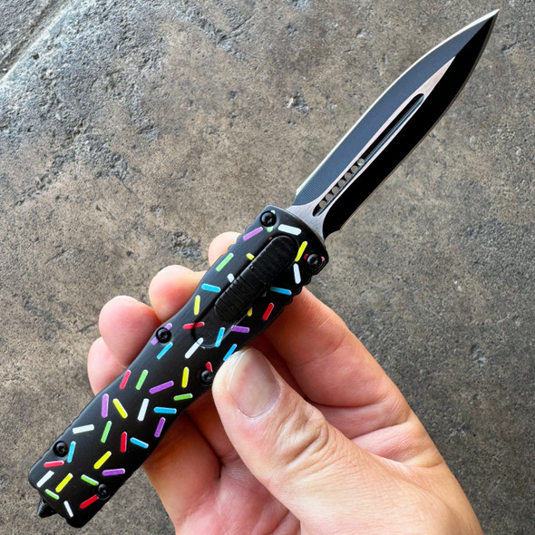 7.5" Sprinkles Black Automatic Dual Action OTF Knife