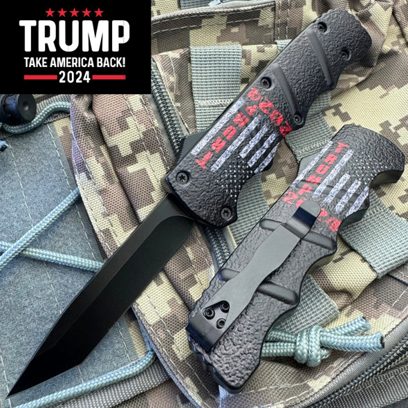 8.75" Black Trump 2024 American Flag OTF Pocket Knife