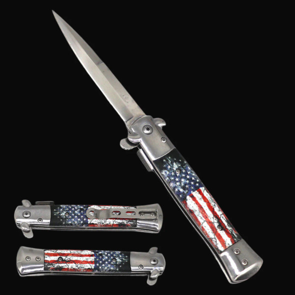 8" US Flag Spring Assisted Folding Pocket Knife