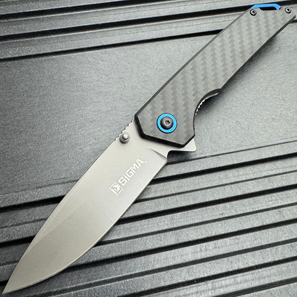 Grey Coated Blade Pocket Knife – Carbon Fiber Handle, Ball Bearing Assisted Knife