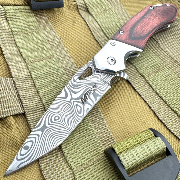 Damascus Etched Pocket Knife Damascus Etched Pocket Knife