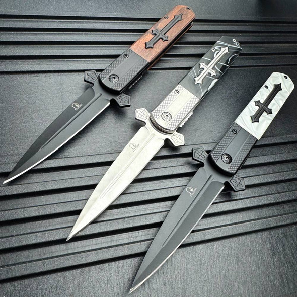 9" Celtic Cross Spring Assisted Pocket Knife