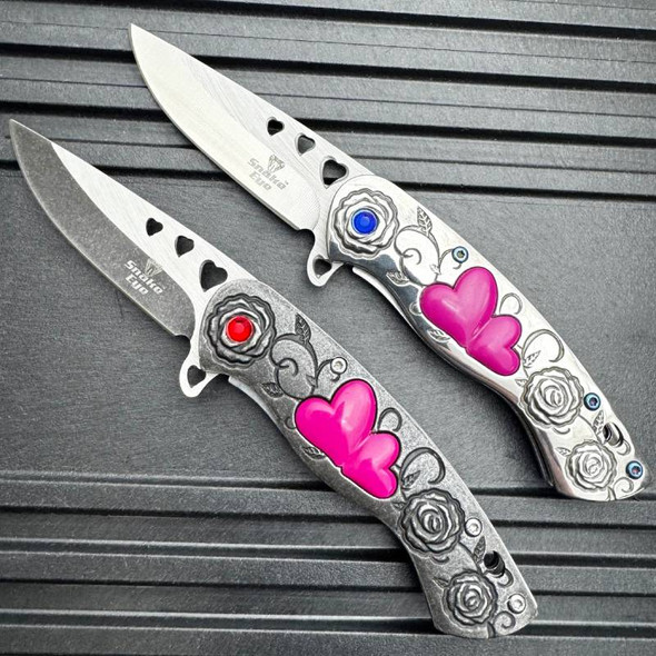 7" Black Widow Heart Spring Assisted Pocket Knife