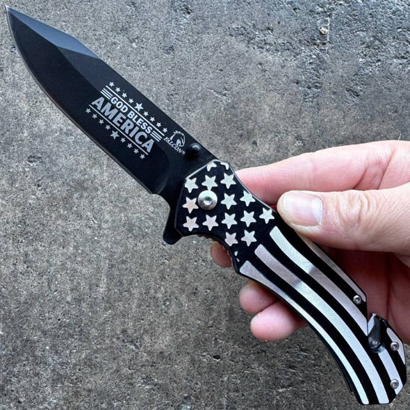 God Bless America Flag Patriotic Don't Tread On Me Rescue Pocket Knife