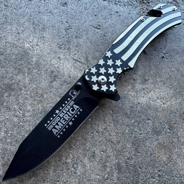 God Bless America Flag Patriotic Don't Tread On Me Rescue Pocket Knife