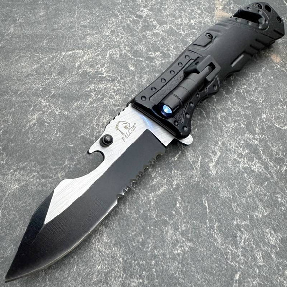 7" Multi Tool LED Light Spring Assisted Rescue Pocket Knife