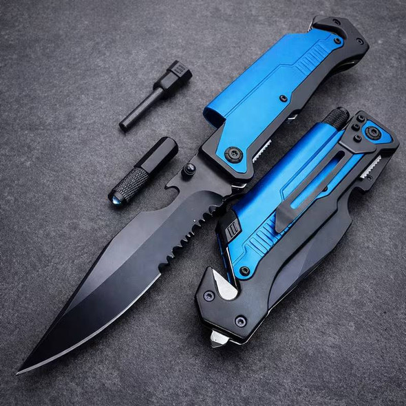8.5" Survival Rescue Pocket Knife w/ LED Light - Blue