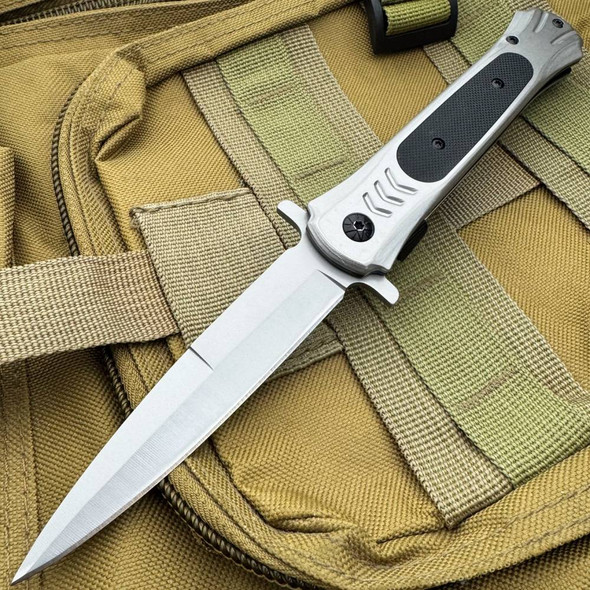 8.75" Heavy Duty Grey Shark Milano Stiletto Style Pocket Knife